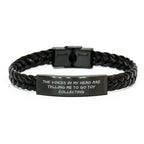 Funny Toy Collecting Gifts for Men - Interlaced Leather Bracelet with Quote 'The Voices In My Head Are Telling Me To Go Toy Collecting' - Gifts from Dad to Son - Father's Day Unique Gifts