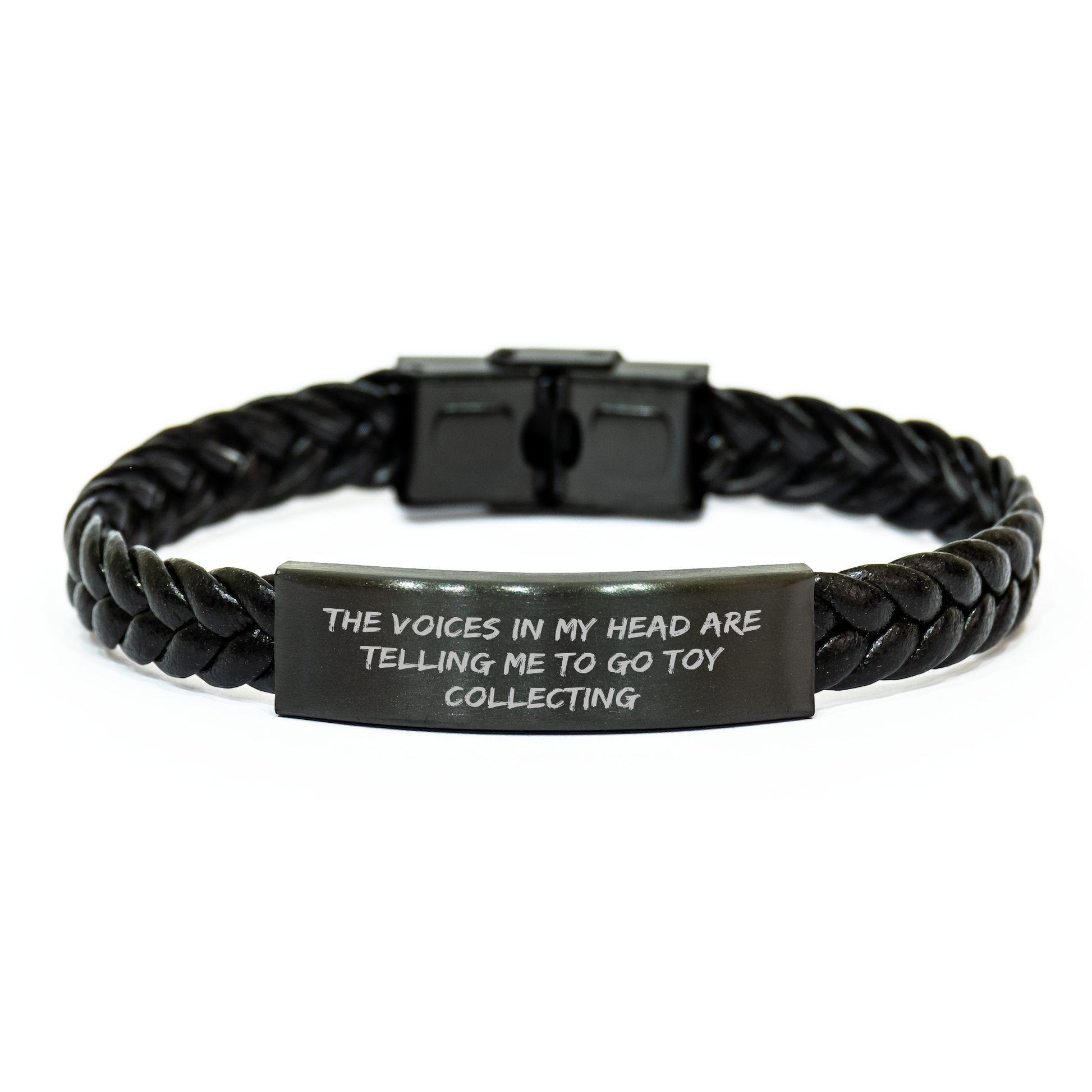 Funny Toy Collecting Gifts for Men - Interlaced Leather Bracelet with Quote 'The Voices In My Head Are Telling Me To Go Toy Collecting' - Gifts from Dad to Son - Father's Day Unique Gifts - Image 1