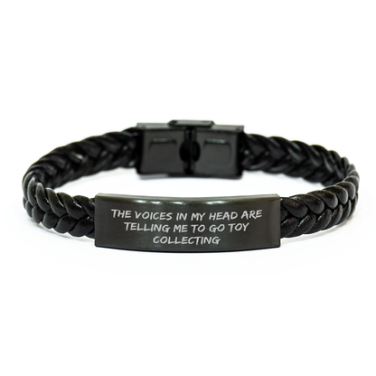 Funny Toy Collecting Gifts for Men - Interlaced Leather Bracelet with Quote 'The Voices In My Head Are Telling Me To Go Toy Collecting' - Gifts from Dad to Son - Father's Day Unique Gifts - Image 1