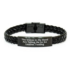 Funny Leather Tooling Gifts for Men - Interlaced Leather Bracelet with Stainless Steel Engraving, Perfect for Father's Day from Dad to Son