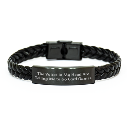 Funny Card Games Gifts for Men, Interlaced Leather Card Games Bracelet with Engraved Stainless Steel, Gifts from Friends to Family on Father's Day - Image 1