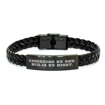 Comedian By Day, Ninja By Night Interlaced Leather Gift for Comedians, Funny Quote, Mother's Day Unique Gifts from Friends - Image 1