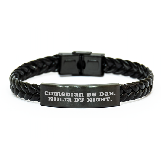 Comedian By Day, Ninja By Night Interlaced Leather Gift for Comedians, Funny Quote, Mother's Day Unique Gifts from Friends - Image 1