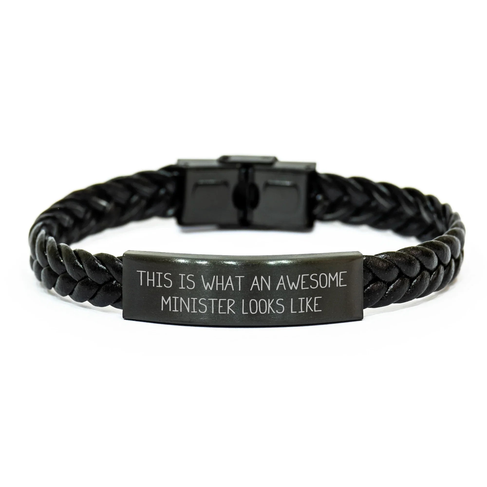 Funny Minister Gifts, Interlaced Leather Bracelet for Men, 'This Is What An Awesome Minister Looks Like' Quote, Father's Day Unique Gifts from Family