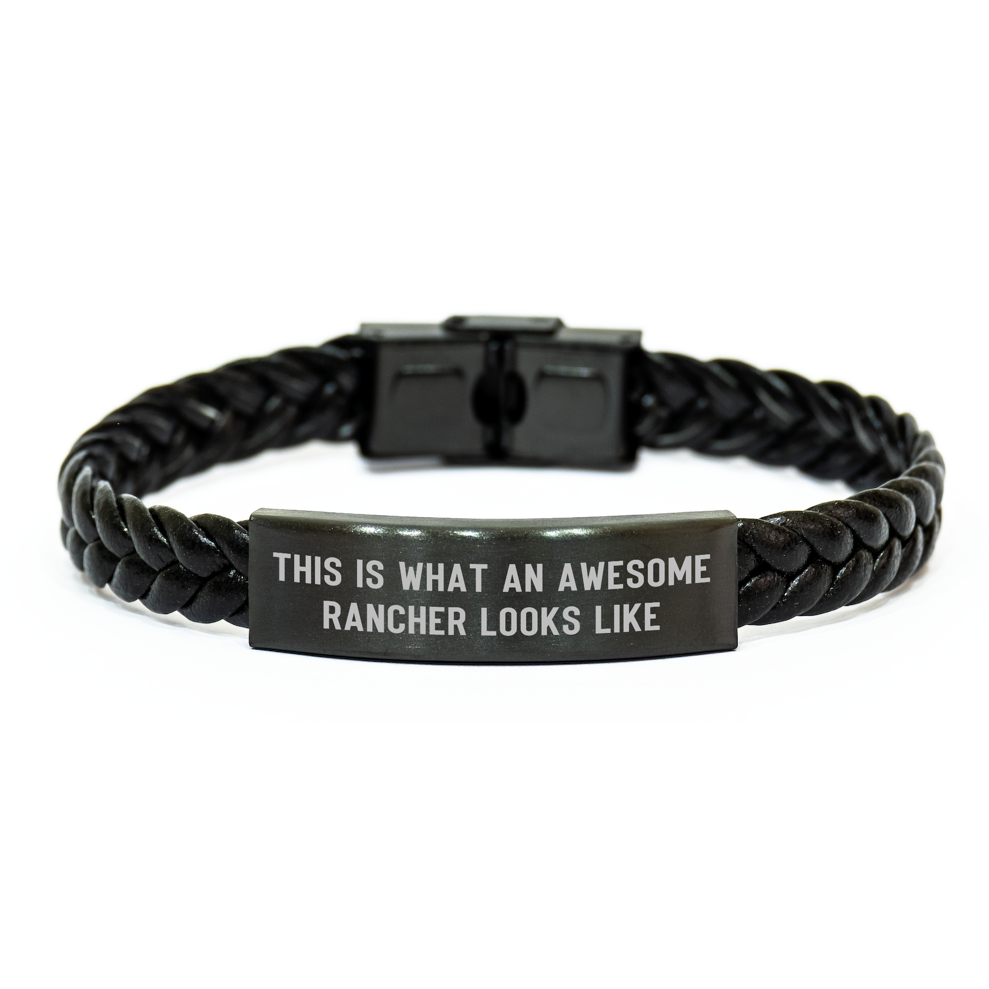 Rancher Gifts from Men - This Is What An Awesome Rancher Looks Like Interlaced Leather Bracelet, Father's Day Unique Presents for Rancher, Men's Accessories - Image 1