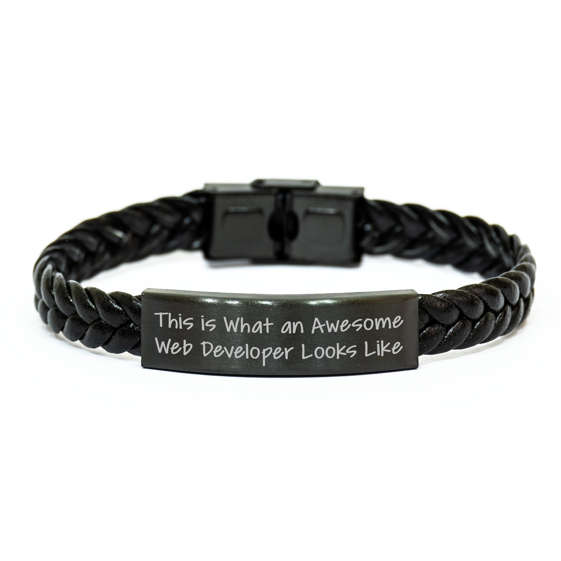 Funny Web Developer Gifts from Dad - Interlaced Leather Bracelet for Awesome Web Developers on Father's Day - 'This Is What An Awesome Web Developer Looks Like' Quote - Image 1
