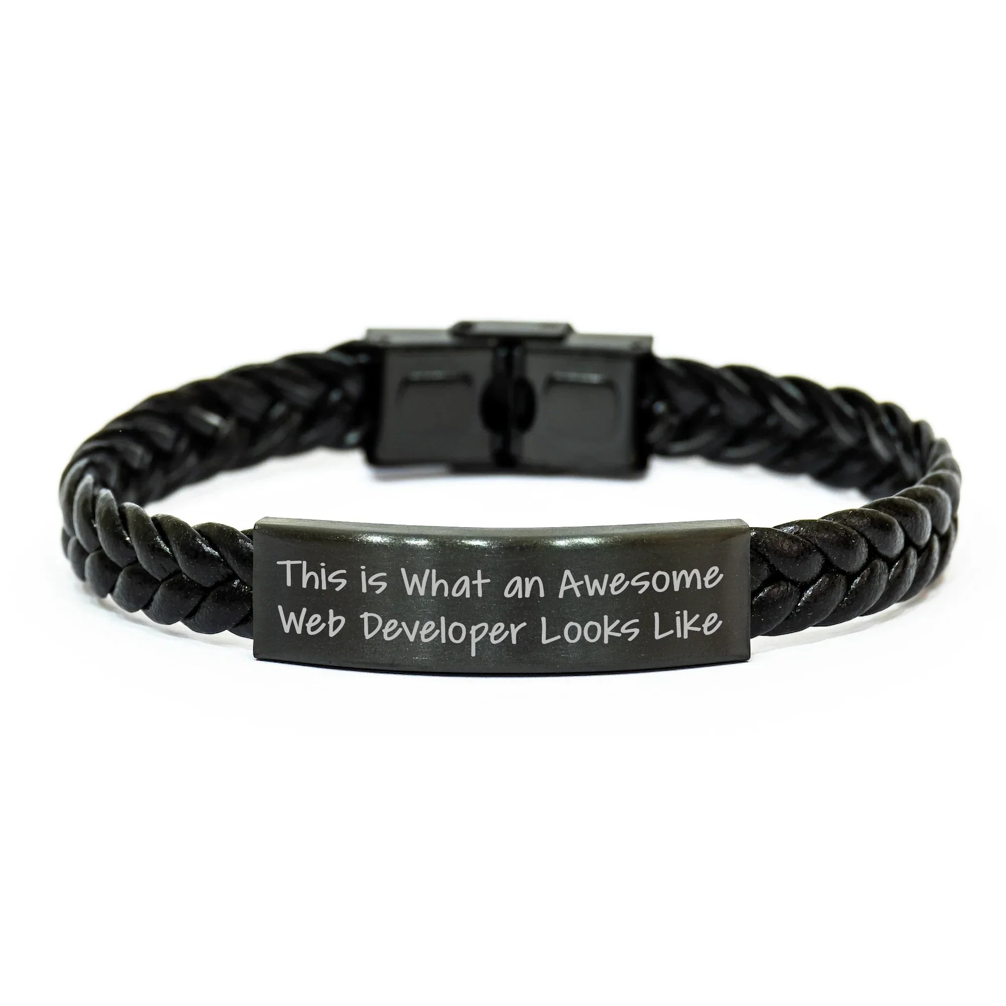 Funny Web Developer Gifts from Dad - Interlaced Leather Bracelet for Awesome Web Developers on Father's Day - 'This Is What An Awesome Web Developer Looks Like' Quote