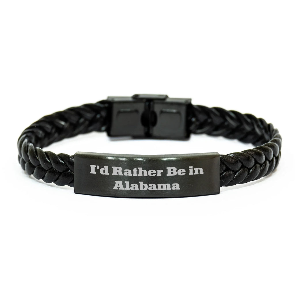 Funny Alabama I'd Rather Be In Alabama Leather Bracelet - Durable Interlaced PU Leather With Stainless Steel Accent