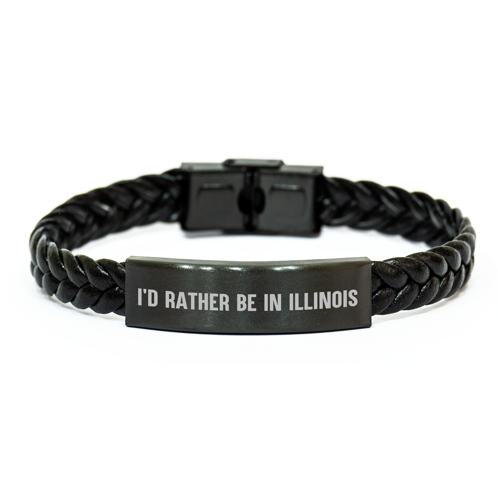 Funny Illinois Interlaced Leather Bracelet Gifts from Men to Illinois Fathers on Father's Day - 'I'd Rather Be In Illinois' Quote, Unique Leather Cuff - Image 1
