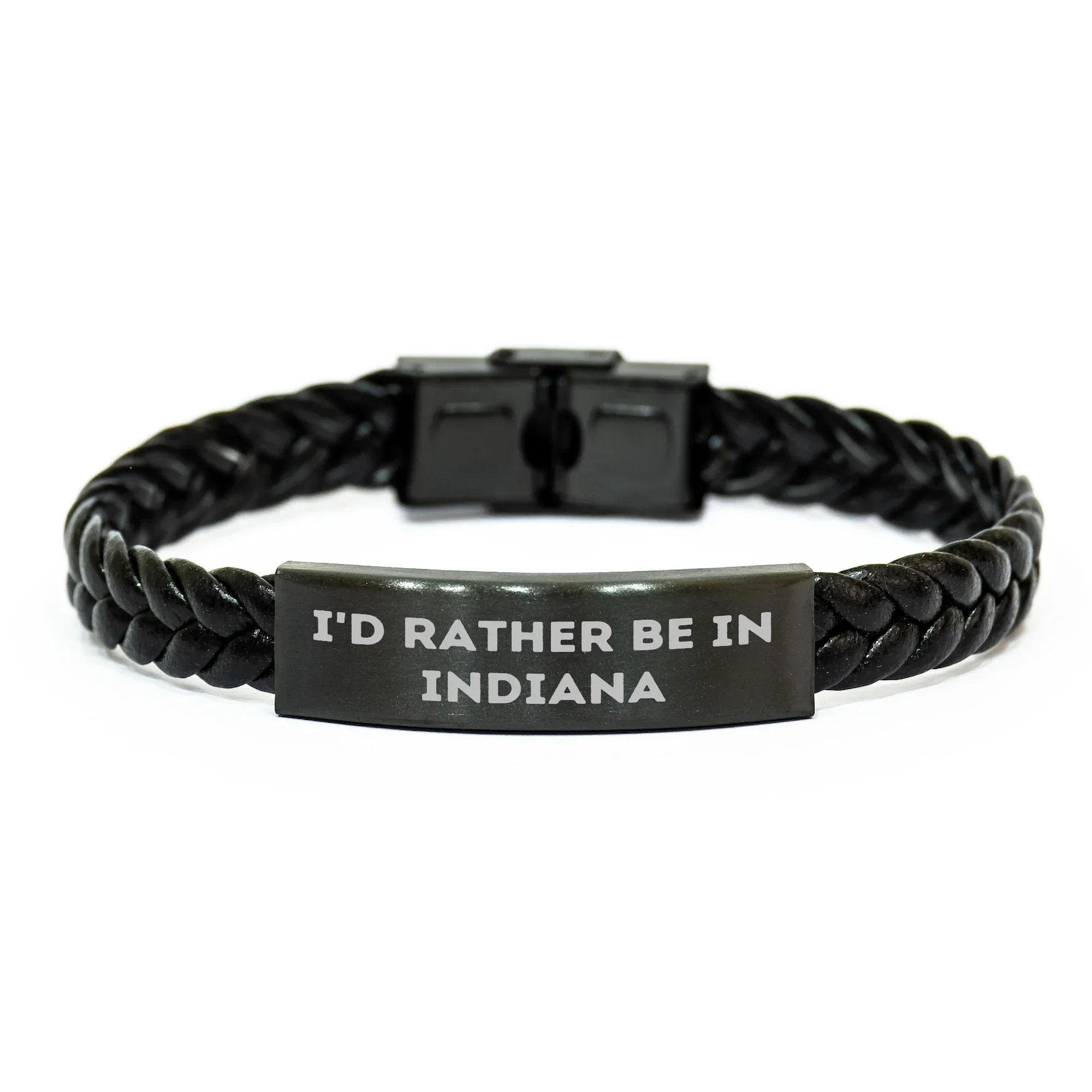 Funny Indiana Gifts for Men - 'I'd Rather Be In Indiana' Interlaced Leather Bracelet, Father's Day Unique Gifts from Friends, Family or Coworkers