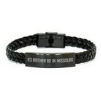 Funny Missourian Gifts, I'd Rather Be In Missouri Interlaced Leather Bracelet for Men, Unique Father's Day Unique Gifts from Family, Handmade with Love