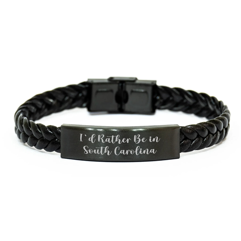 South Carolina Inspired Interlaced Leather Bracelet, Funny Quote 'I'd Rather Be', Father's Day Unique Gifts for Men from Friends