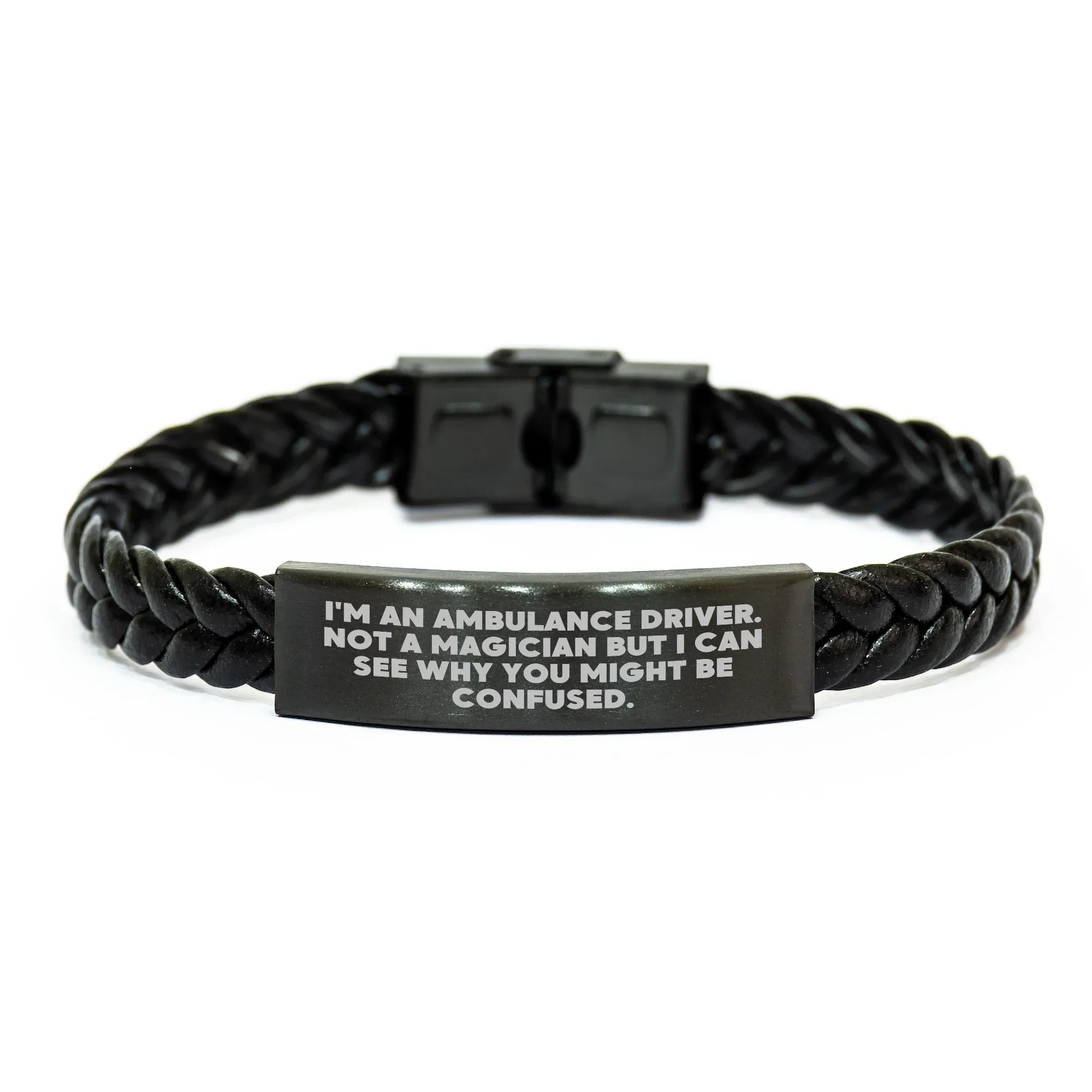 Ambulance Driver Gifts - Funny Leather Strap, 'I'm Not a Magician' Quote, Interlaced Stainless Steel and PU Leather, 7.87'' Length, Father's Day Unique Gifts from Friends