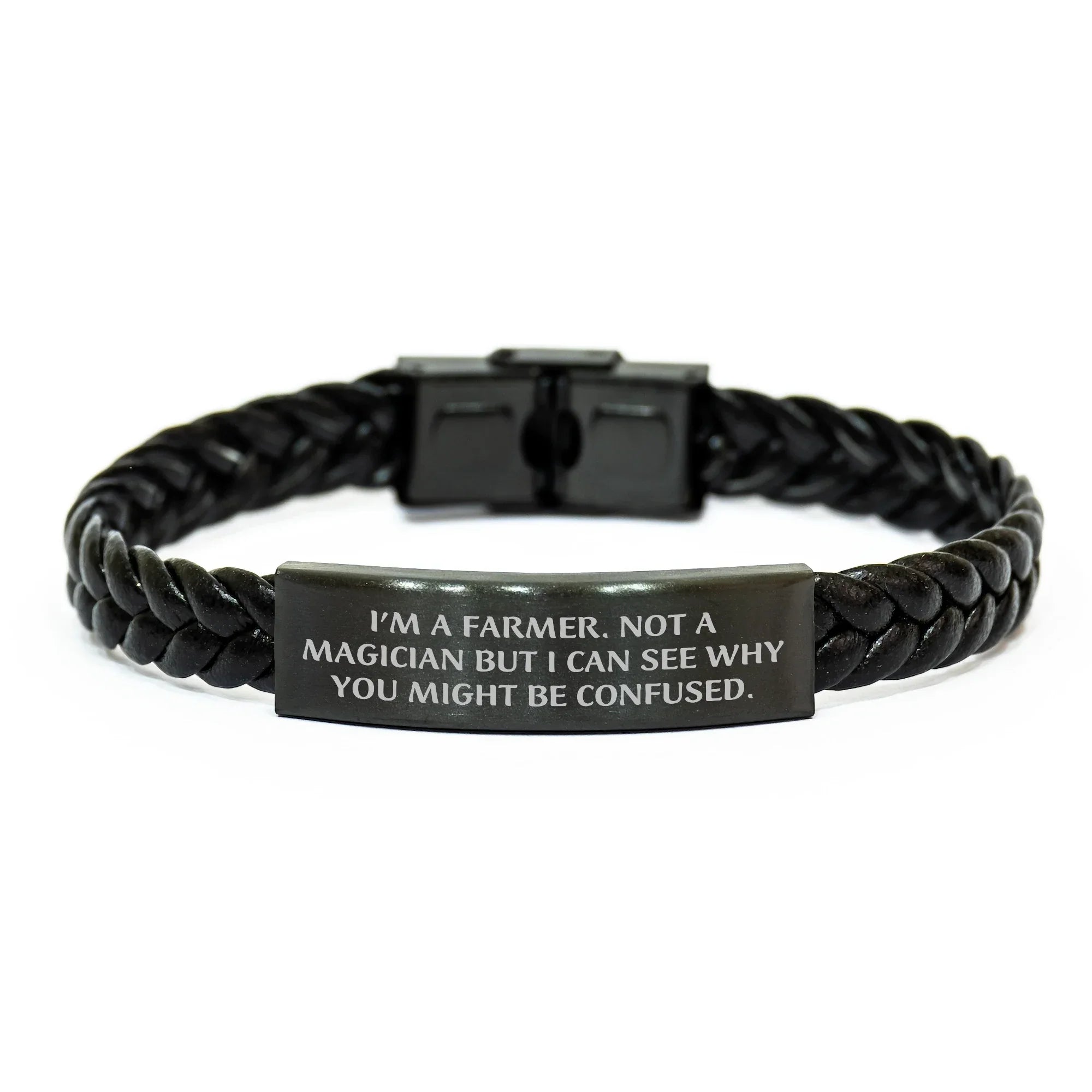 Funny Farmer Gifts - I'm A Farmer. Not A Magician But I Can See Why You Might Be Confused. Interlaced Leather Bracelet for Men, Father's Day Unique Gifts from Family to Farmer