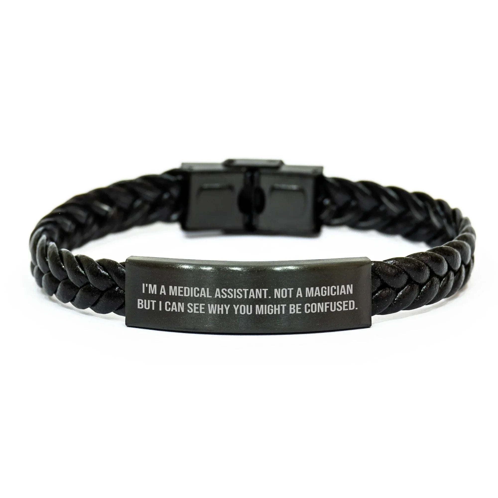 Medical Assistant Gifts from Friends, Unique Interlaced Leather Bracelet Quote, Father's Day Unique Gifts for Medical Assistants, 'I'm A Medical Assistant Not A Magician'