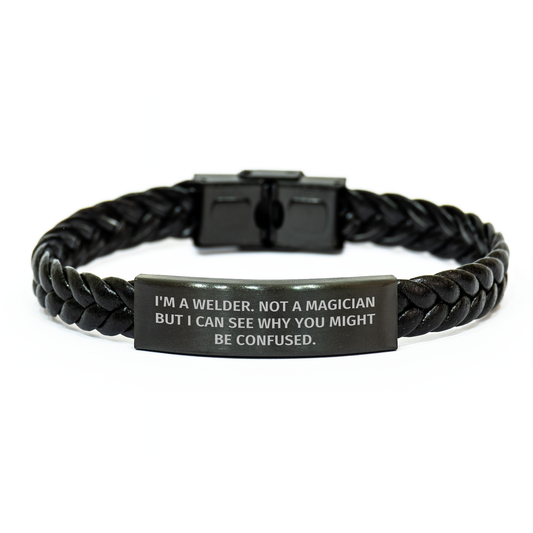 Welder Gifts, Funny Quote, Interlaced Leather Bracelet, Father's Day Unique Gifts from Men to Welder - Image 1
