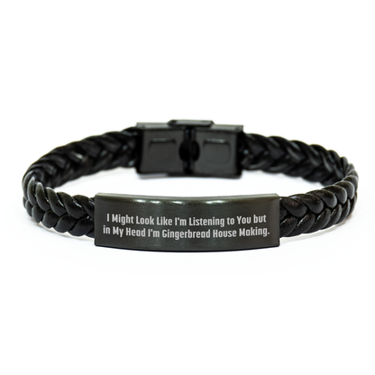 Gingerbread House Making Fun, Interlaced Leather Bracelet for Men, Funny Gifts from Dad, Gifts for Gingerbread House Making Enthusiasts - Image 1