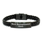 Funny Receptionist Gifts, Best Receptionist Ever Quote, Interlaced Leather Bracelet for Men, Unique Father's Day Unique Gifts from Family