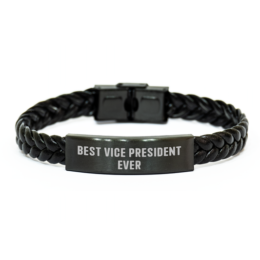 Funny Vice President Gifts - Best Vice President Ever Interlaced Leather Bracelet, Gifts from Men, Gifts for Vice President, Unique Father's Day Unique Gifts, Leather Jewelry - Image 1