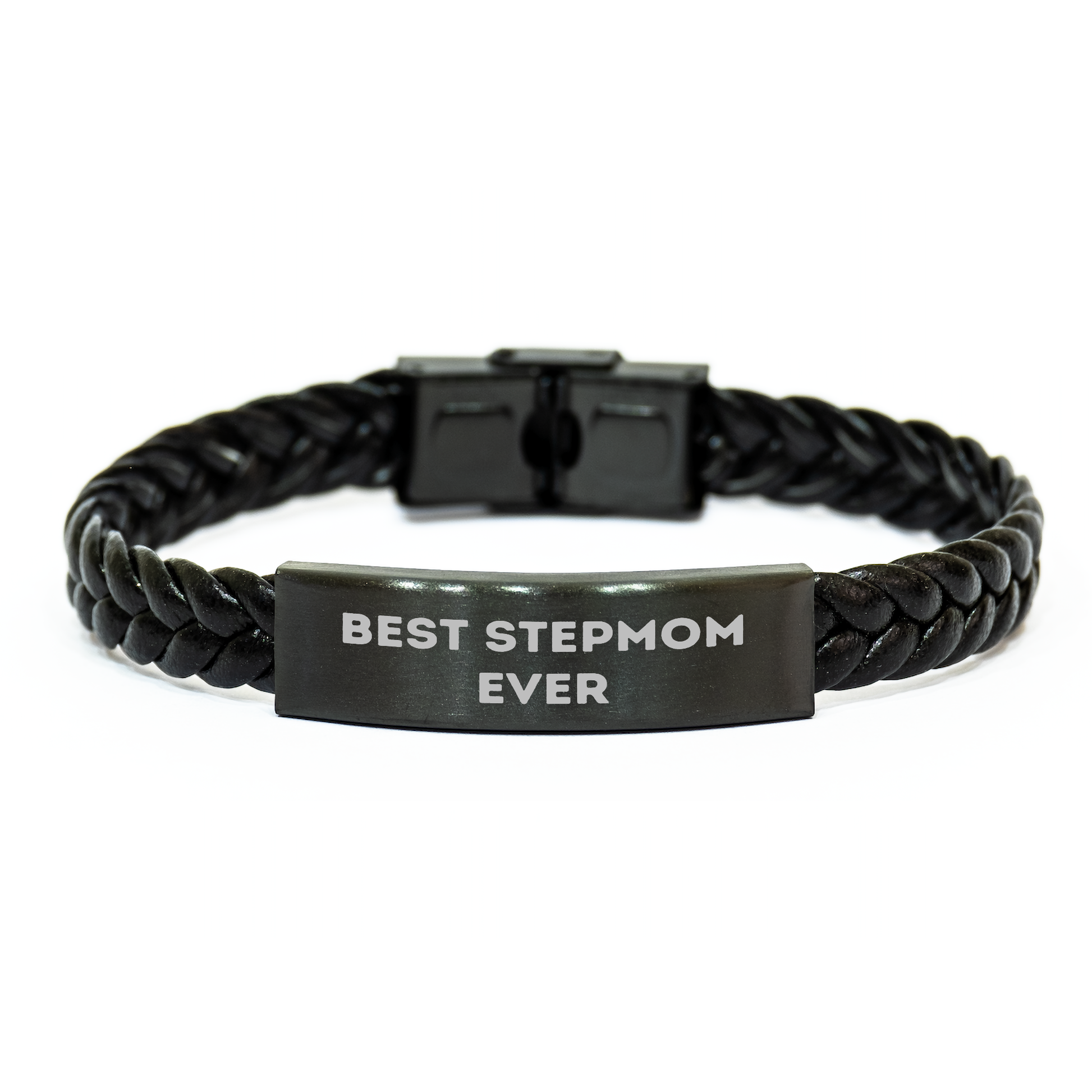 Funny Stepmom Gifts, Best Stepmom Ever Interlaced Leather Bracelet, Father's Day Unique Gifts from Family to Stepmom, Men's and Women's Stainless Steel and PU Leather Jewelry - Image 1