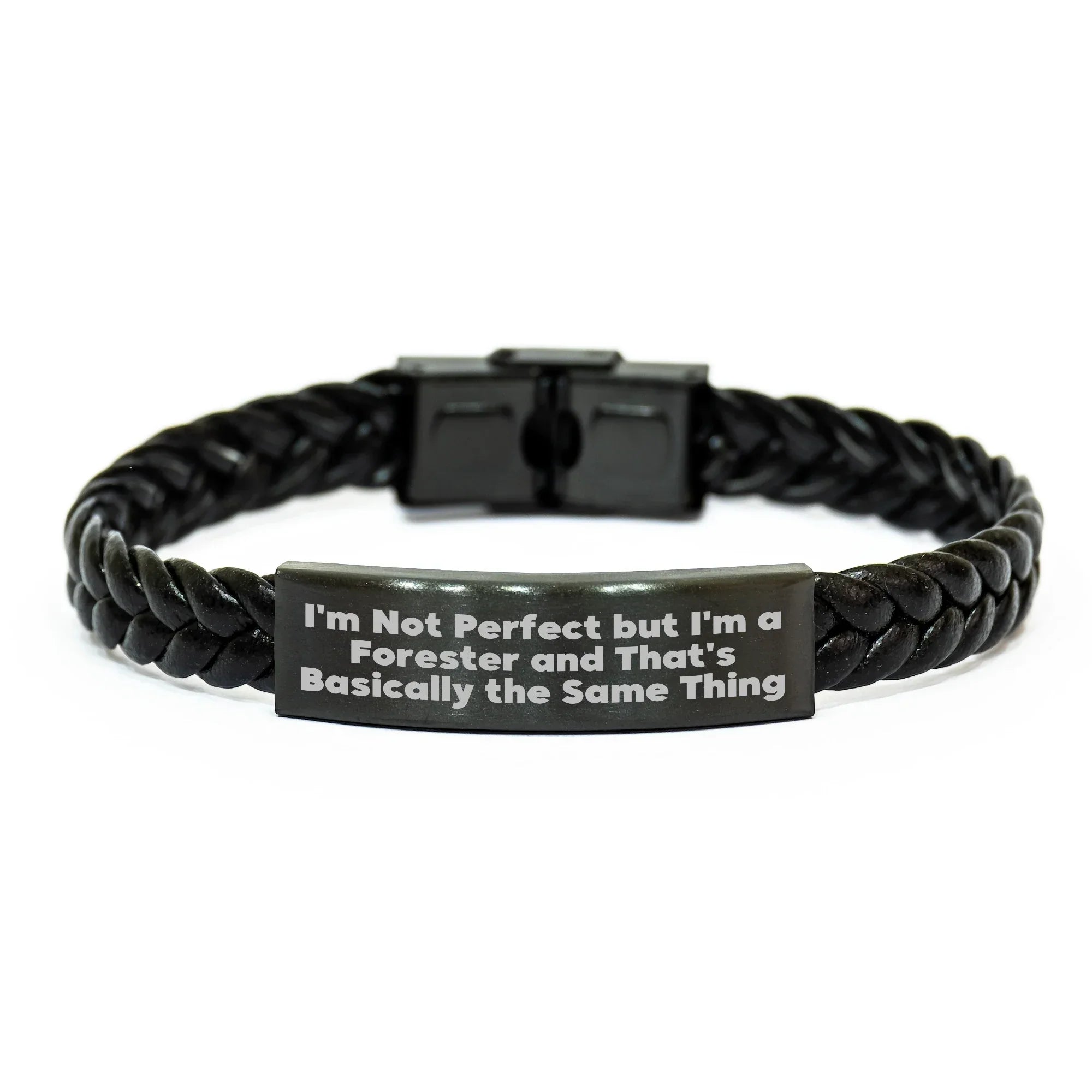 Funny Forester Gifts for Men, 'I'm Not Perfect' Interlaced Leather Bracelet, Stainless Steel and PU Leather, 7.87 inches, Father's Day Unique Gifts from Family