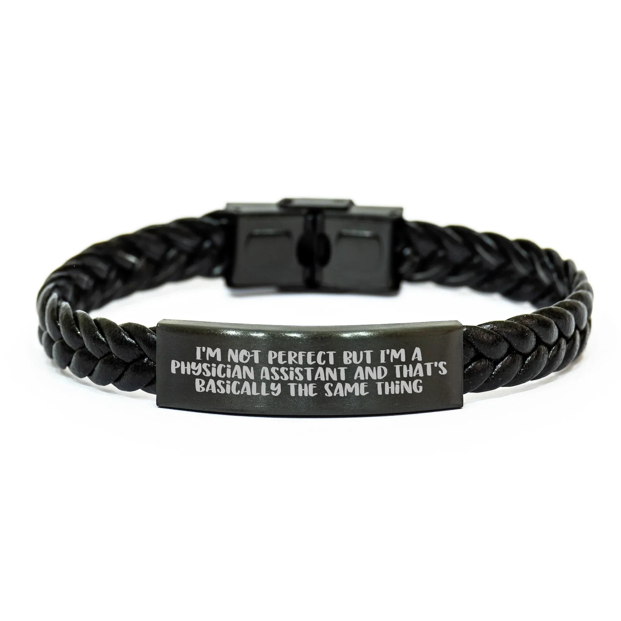 Funny Physician Assistant Gifts Interlaced Leather Bracelet for Dad 'I'm Not Perfect But I'm A Physician Assistant'