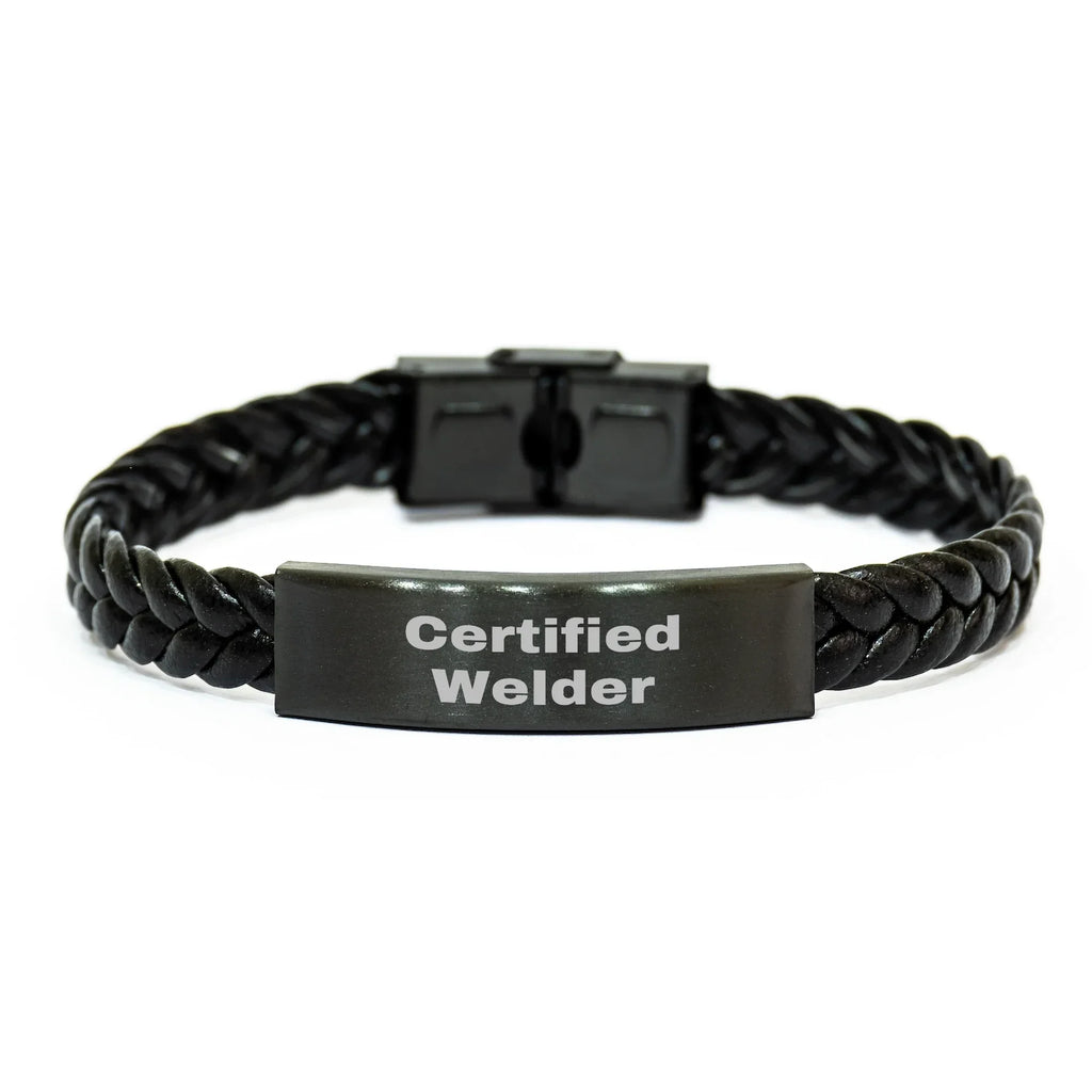 Welder Gifts from Family - Engraved Interlaced Leather Bracelet for Men, 'Certified Welder' Quote, 7.87 inches, Father's Day Unique Gifts