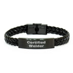 Welder Gifts from Family - Engraved Interlaced Leather Bracelet for Men, 'Certified Welder' Quote, 7.87 inches, Father's Day Unique Gifts