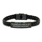 Insurance Sales Agent Gifts, Funny Quote, Interlaced Leather Bracelet for Father's Day - 'Insurance Sales Agent By Day, World's Best Dad By Night.'