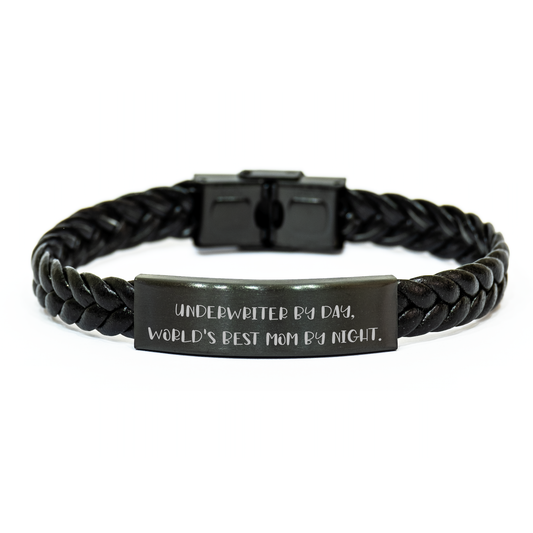 Underwriter Humor Interlaced Leather Bracelet, Gifts from Men to Underwriters, Unique Father's Day Unique Gifts for Underwriters, World's Best Mom By Night - Image 1