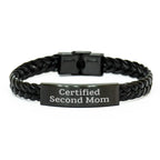 Funny Second Mom Gifts, Certified Second Mom Interlaced Leather Bracelet for Men and Women, Father's Day Unique Gifts from Family, Second Mom Jewelry for Men and Women