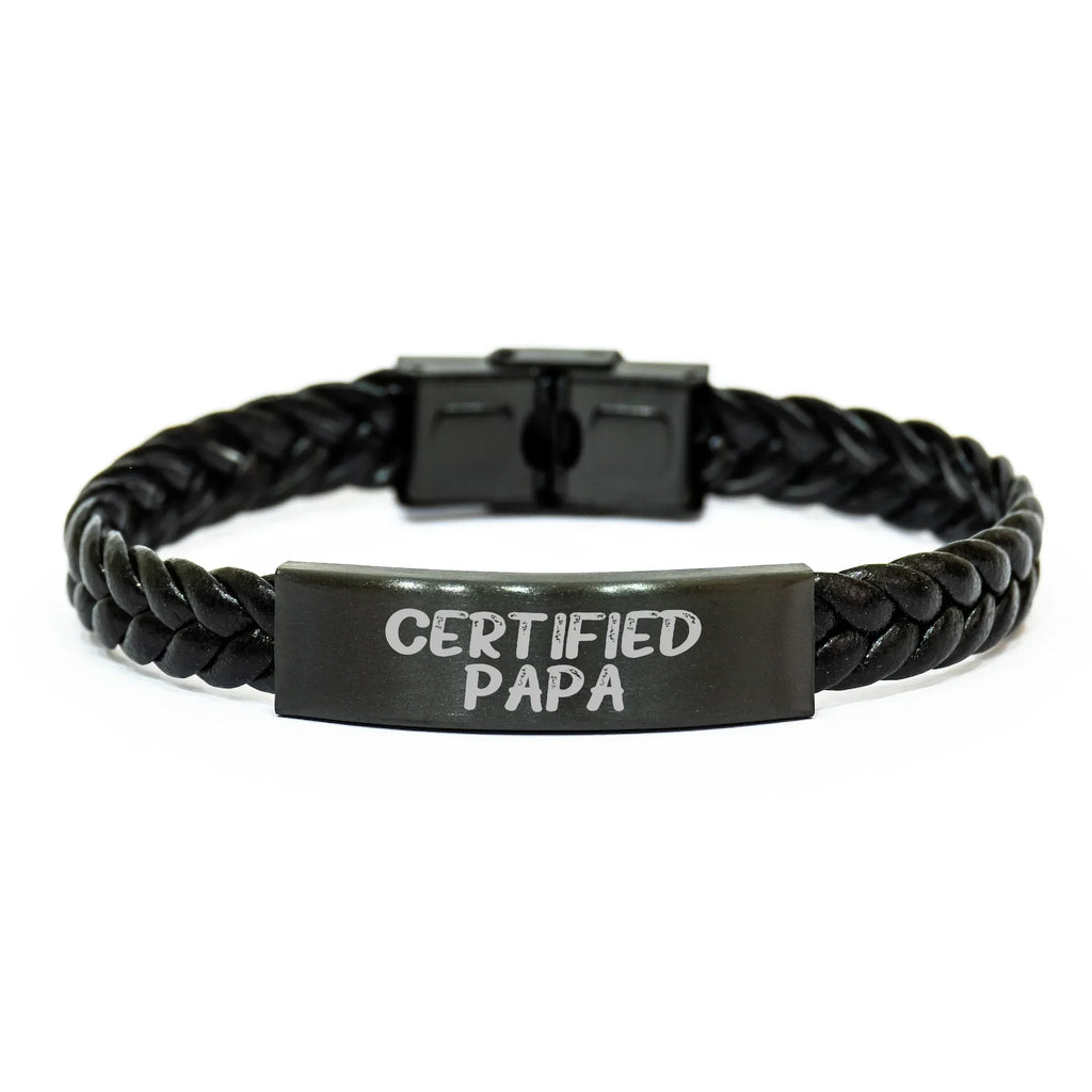 Funny Papa Gifts, Interlaced Leather Bracelet Certified Quote, Unique Father's Day Present for Men from Family