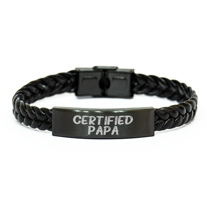 Funny Papa Gifts, Interlaced Leather Bracelet Certified Quote, Unique Father's Day Present for Men from Family - Image 1