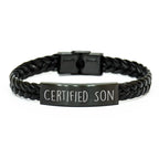 Funny Son Gifts from Men - Interlaced Leather Bracelet for His Father's Day, 'Certified Son' Quote, Stainless Steel and PU Leather Combination