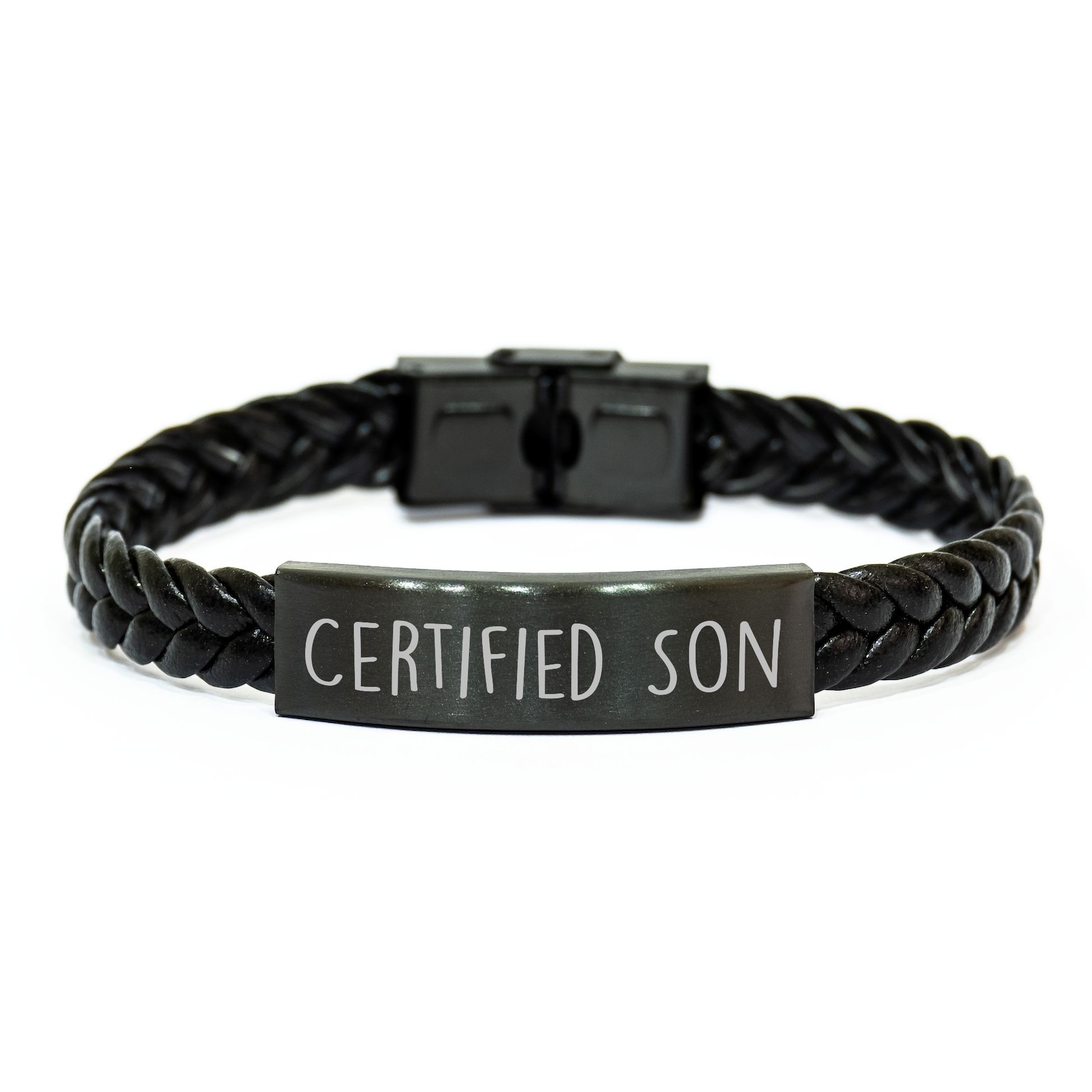 Funny Son Gifts from Men - Interlaced Leather Bracelet for His Father's Day, 'Certified Son' Quote, Stainless Steel and PU Leather Combination - Image 1