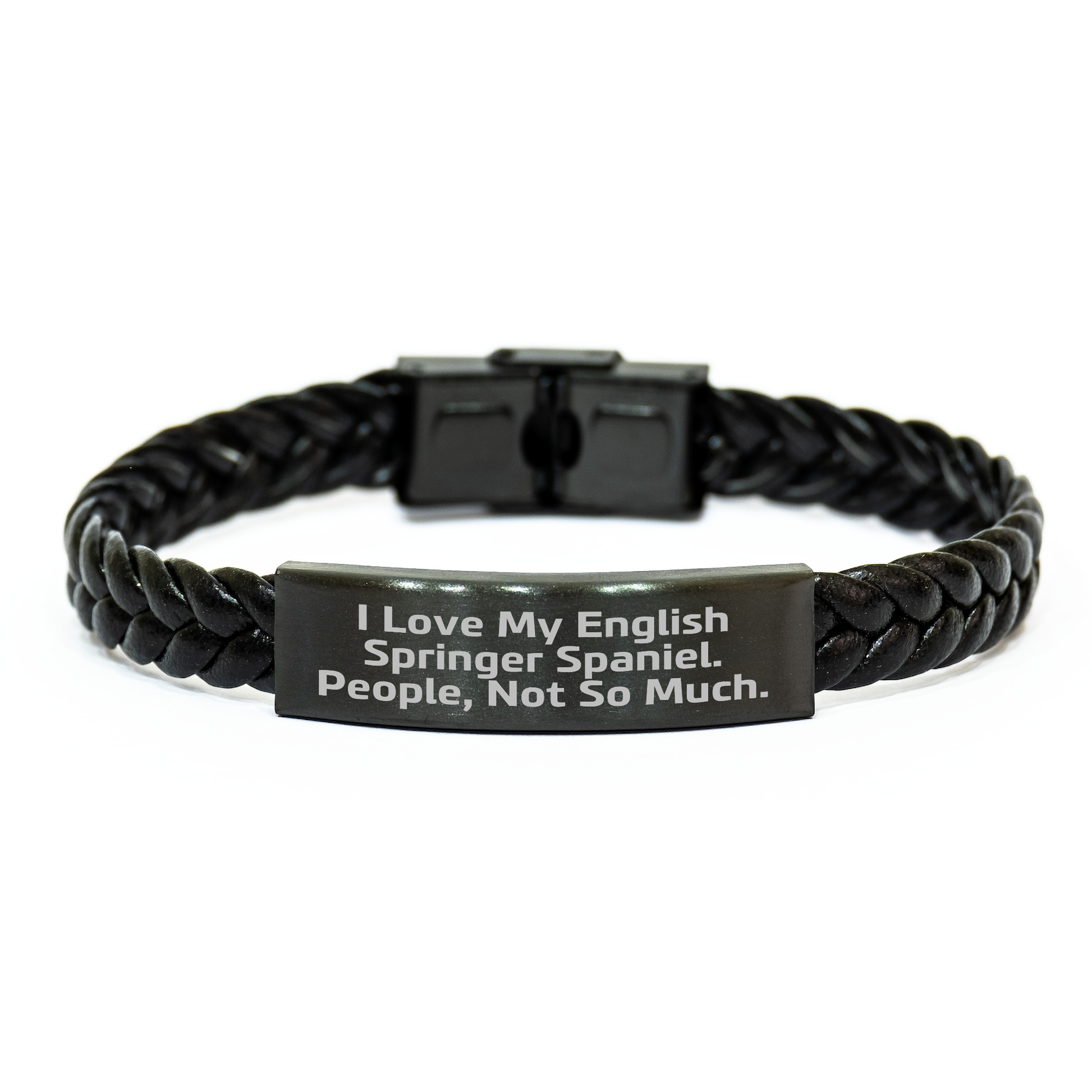 Funny English Springer Spaniel Dog Lover's Interlaced Leather Bracelet Gifts for Men - 'I Love My English Springer Spaniel. People, Not So Much.' from Family - Image 1