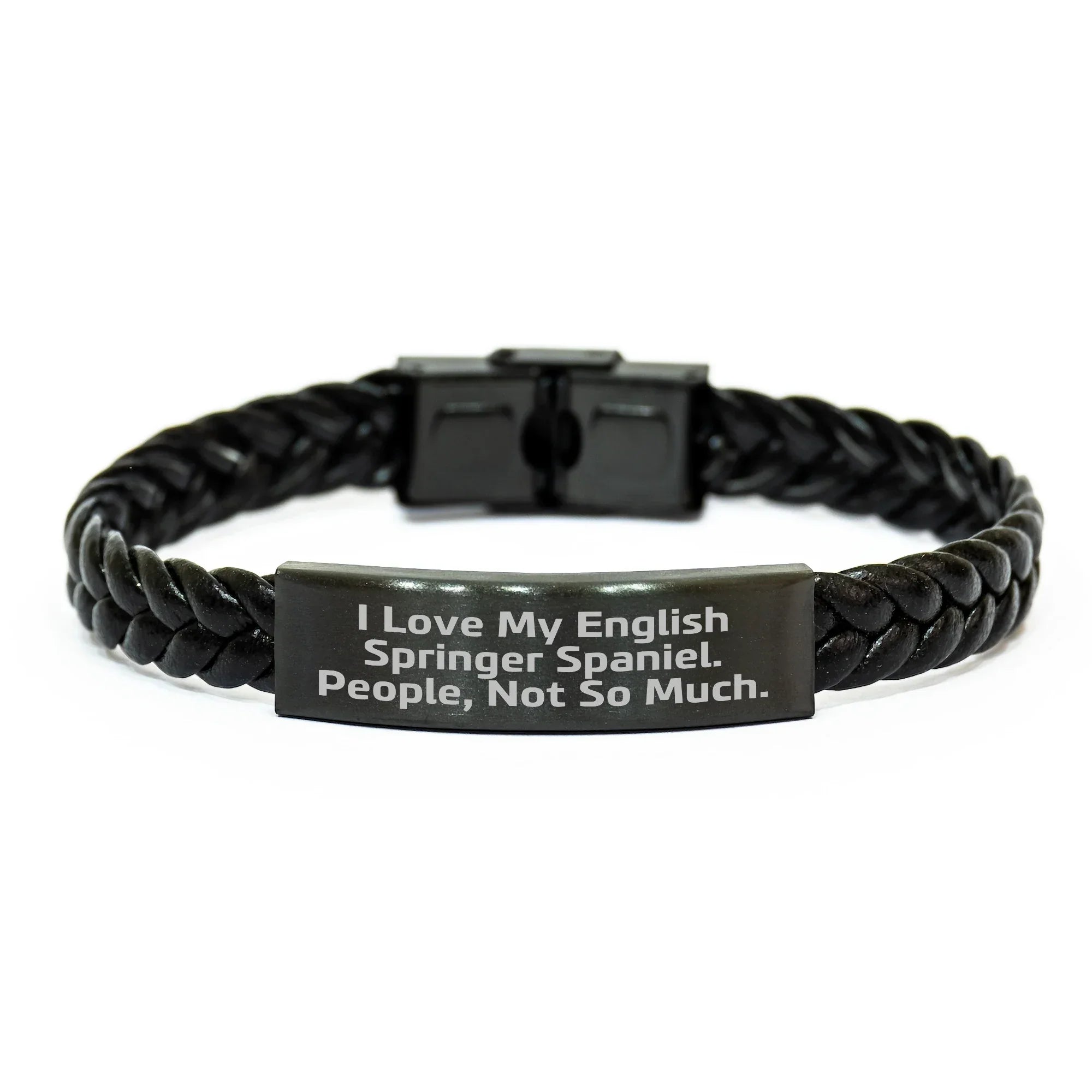 Funny English Springer Spaniel Dog Lover's Interlaced Leather Bracelet Gifts for Men - 'I Love My English Springer Spaniel. People, Not So Much.' from Family