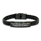Russell Terrier Dog Lovers' Funny Gift, 'I Love My Russell Terrier. People, Not So Much.' Interlaced Leather Bracelet for Men, Gifts from Friends and Family for Father's Day