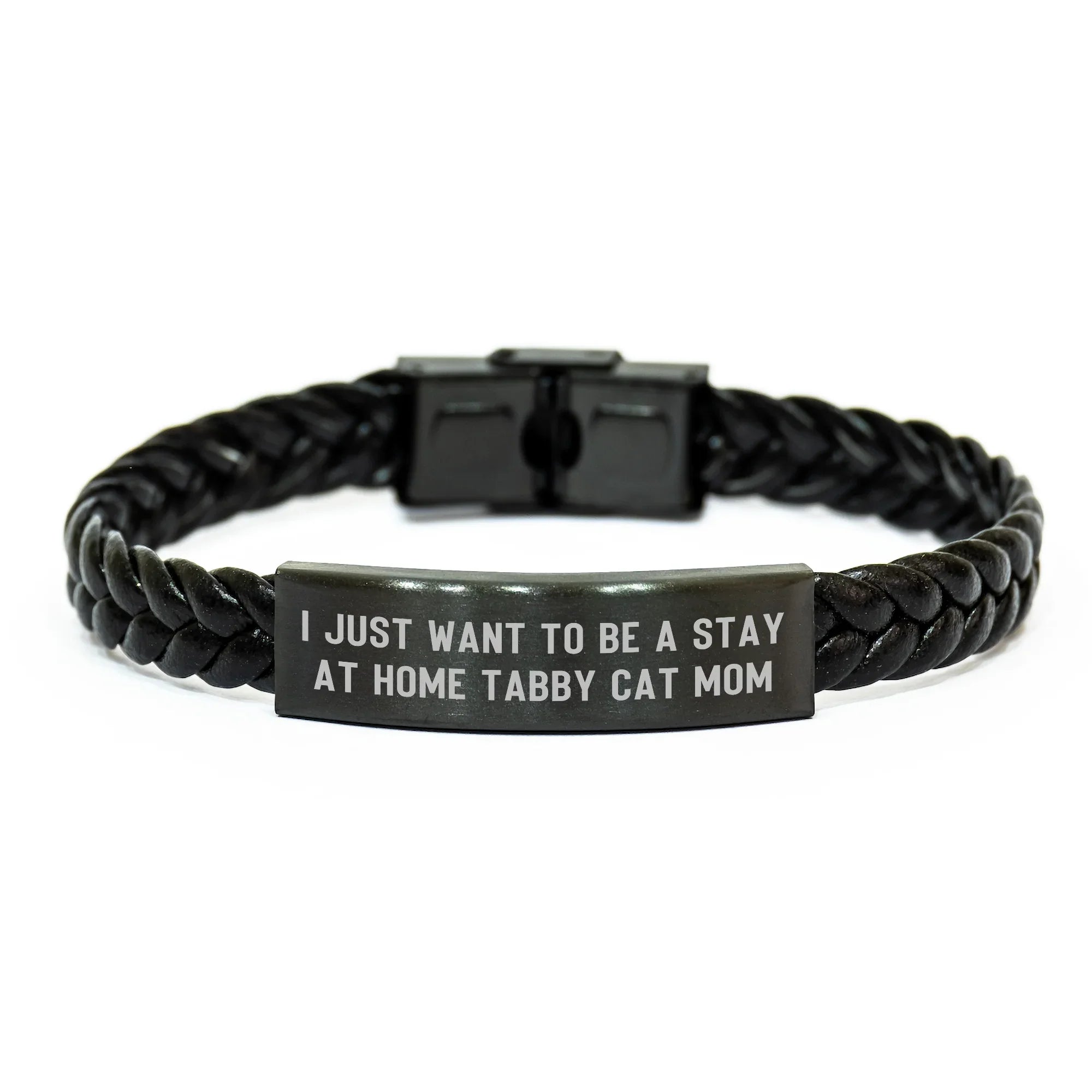 Tabby Cat Mom's Stay-At-Home Bliss, Interlaced Leather Bracelet Gift for Tabby Cat Enthusiasts, Mother's Day Unique Gift from Friends