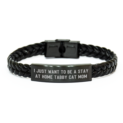 Tabby Cat Mom's Stay-At-Home Bliss, Interlaced Leather Bracelet Gift for Tabby Cat Enthusiasts, Mother's Day Unique Gift from Friends - Image 1
