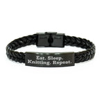 Knitting Enthusiasts' Delight, Eat. Sleep. Knitting. Repeat., Unique Gifts for Men from Friends on Father's Day, Interlaced Leather Knitting Accessories