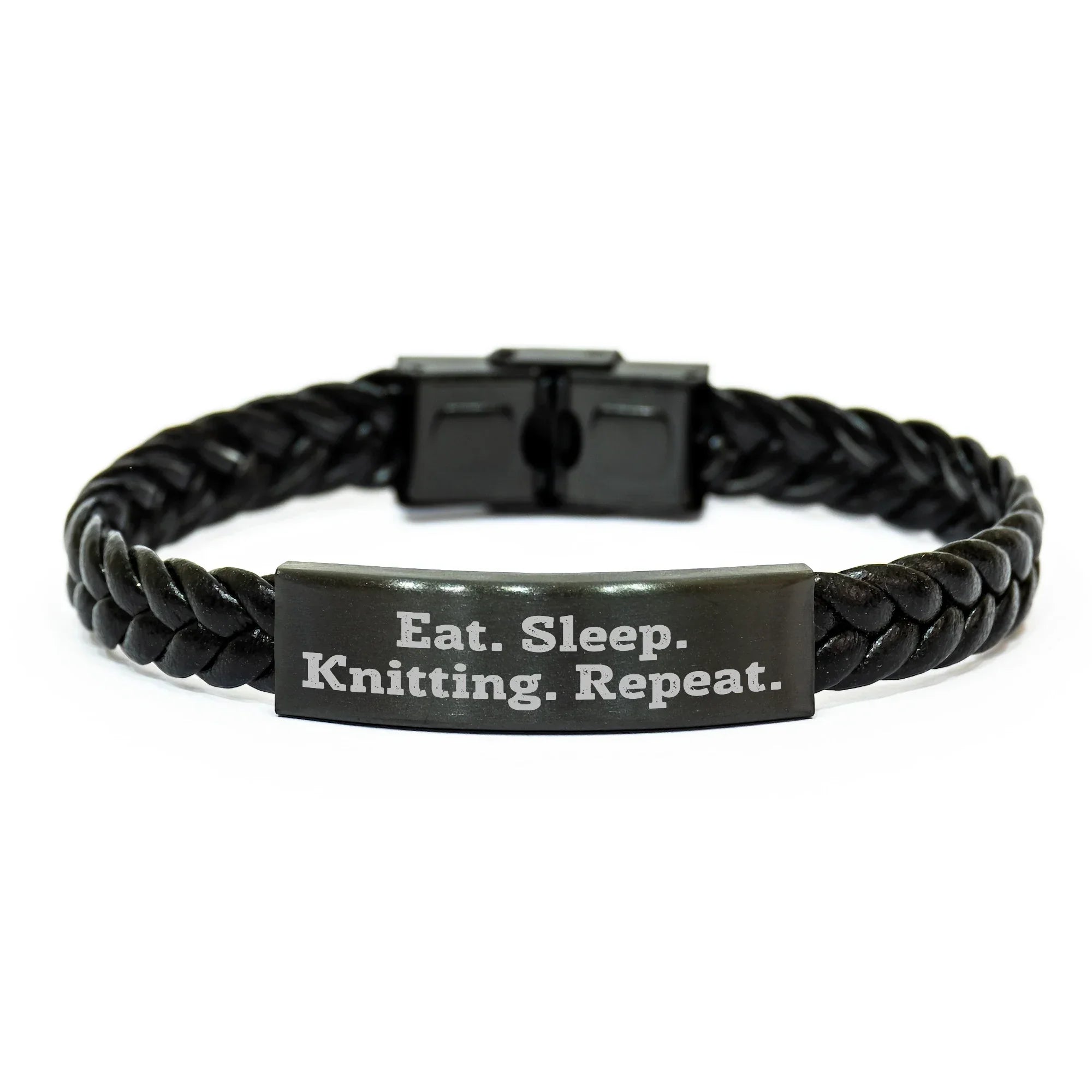 Knitting Enthusiasts' Delight, Eat. Sleep. Knitting. Repeat., Unique Gifts for Men from Friends on Father's Day, Interlaced Leather Knitting Accessories