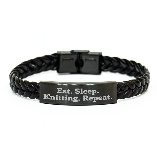 Knitting Enthusiasts' Delight, Eat. Sleep. Knitting. Repeat., Unique Gifts for Men from Friends on Father's Day, Interlaced Leather Knitting Accessories - Image 1
