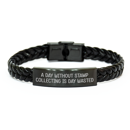 Unique Stamp Collecting Gifts for Men, Funny Leather Interlaced Bracelet, Gifts from Dad to Son, Perfect Father's Day Present - Image 1