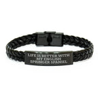 English Springer Spaniel Dog Lovers Funny Interlaced Leather Braclets Gifts from Men to English Springer Spaniel Dog Fathers on Father's Day