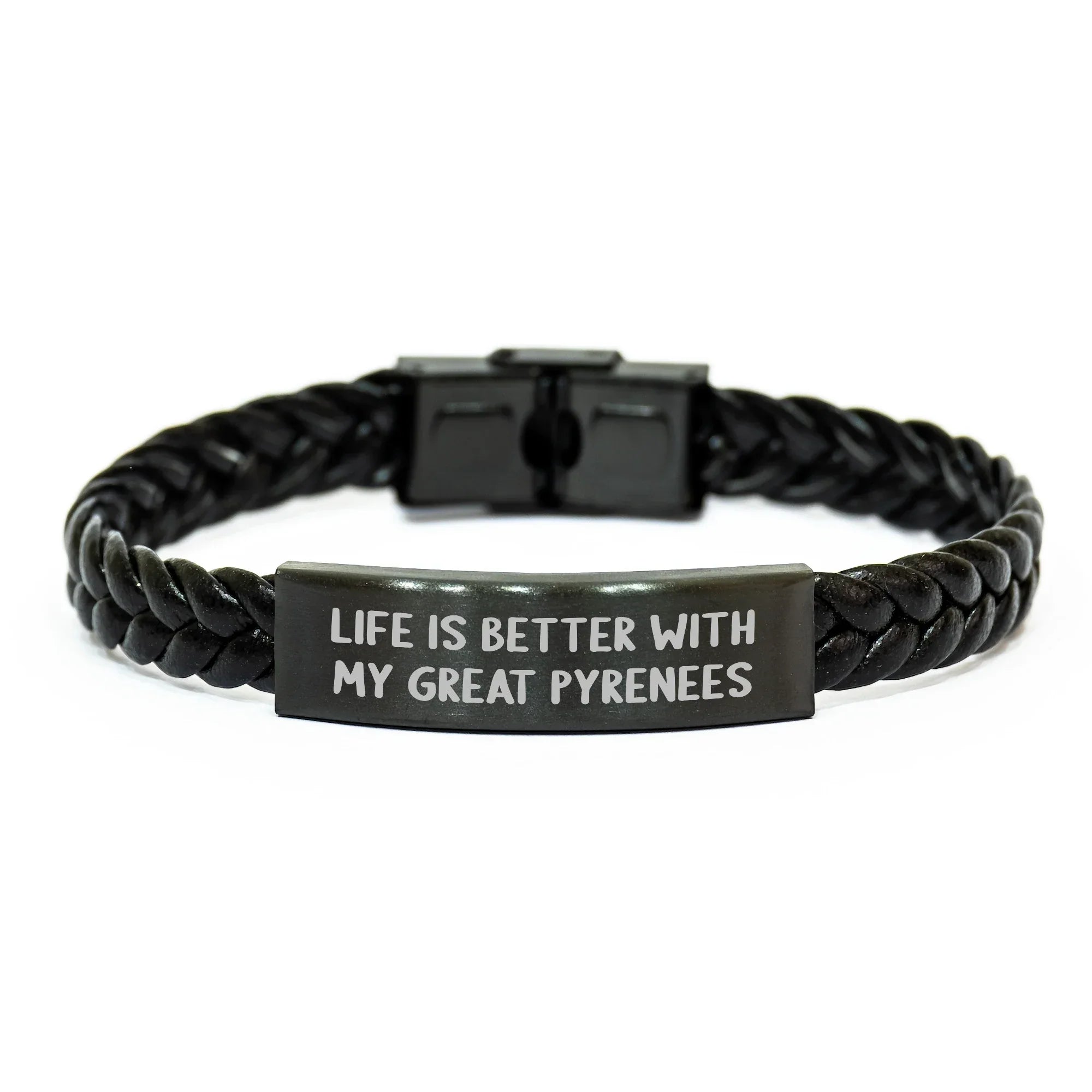 Funny Inspirational Great Pyrenees Dog Gifts for Men from Family, Interlaced Leather Bracelet with Quote 'Life Is Better With My Great Pyrenees', Father's Day Unique Present