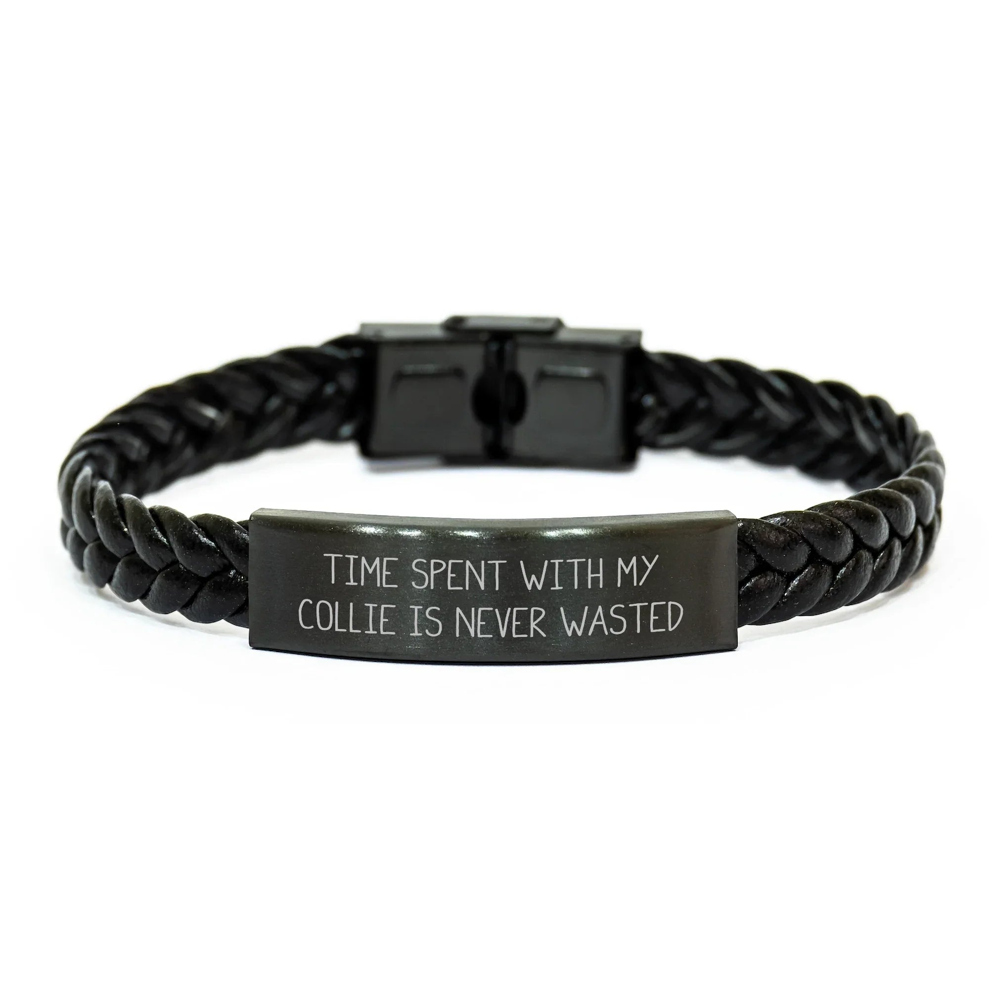 Collie Dog Enthusiast's Gift, Interlaced Leather Bracelet, Father's Day Unique Gifts from Men to Collie Dog Lovers - Time Spent With My Collie Is Never Wasted