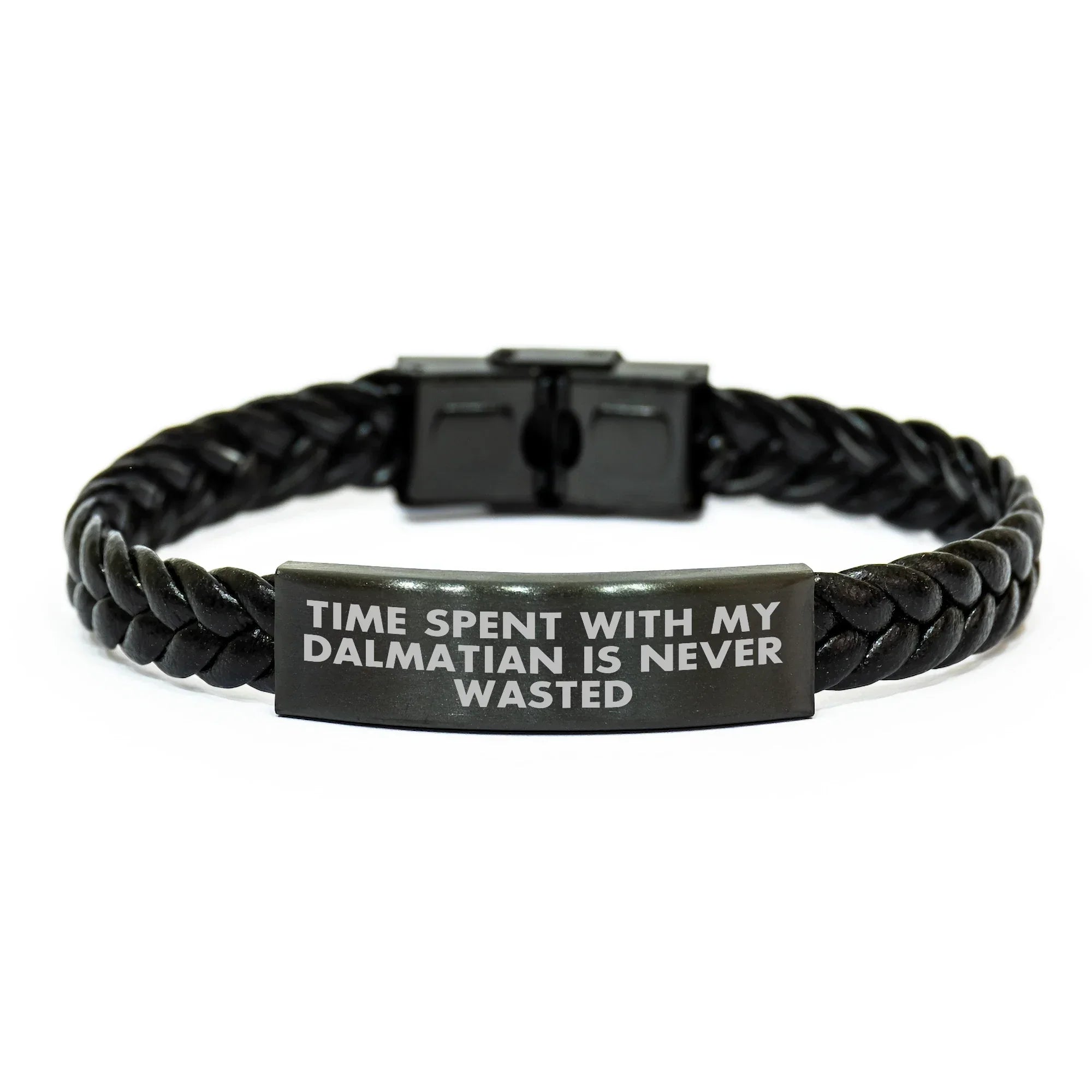Dalmatian Dog Lovers' Interlaced Leather Bracelets, Gifts from Family for Dalmatian Dog Fathers on Father's Day, Time Spent with My Dalmatian Is Never Wasted, Funny Quote