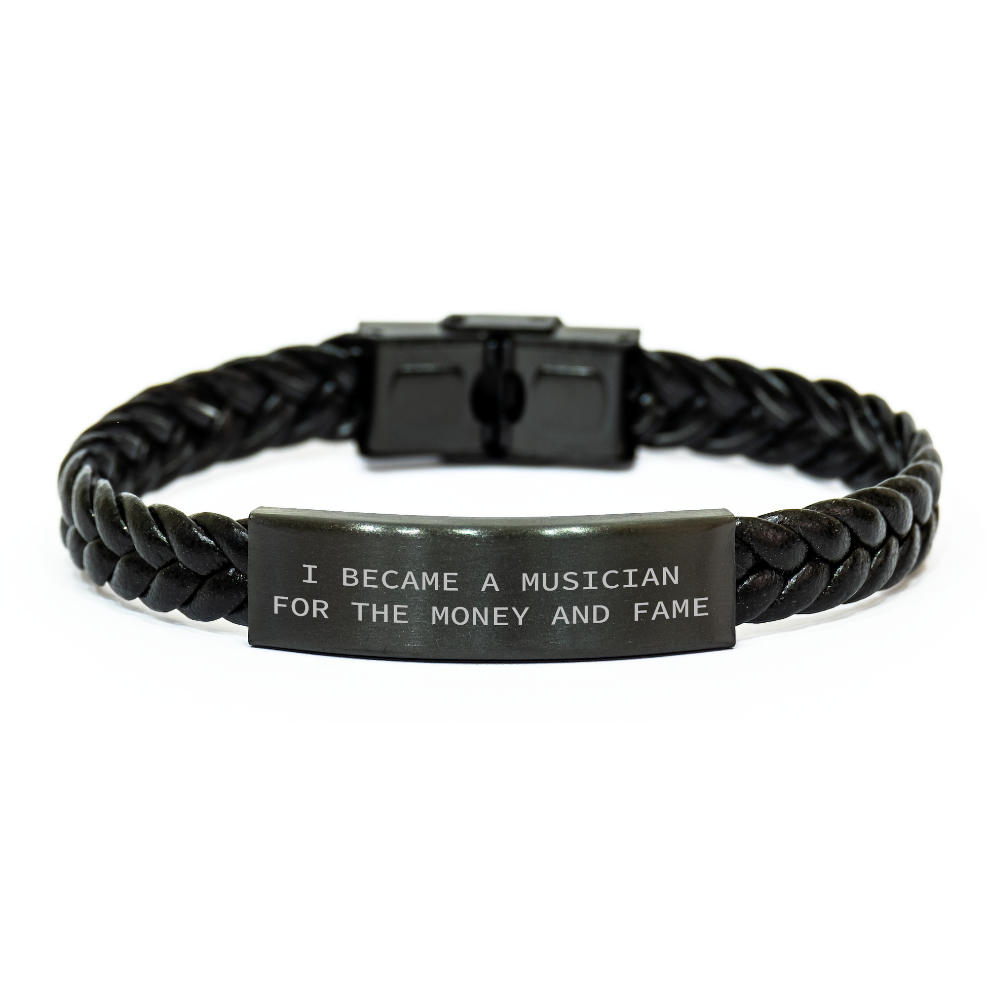 Funny Musician Gifts for Mom, Interlaced Leather Bracelet, Inspirational Quote 'I Became A Musician For The Money And Fame' - Gifts from Family to Musician - Image 1