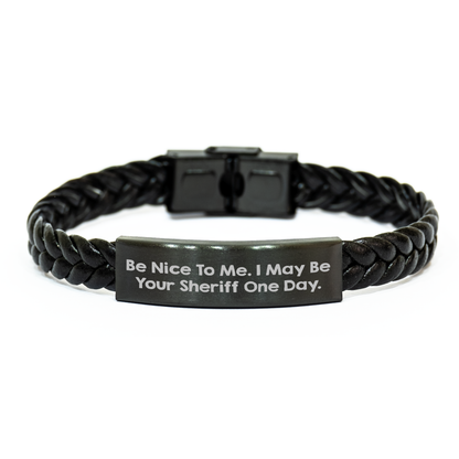 Funny Sheriff Quote Interlaced Leather Bracelte, Gifts from Men to Sheriff, Sheriff Gifts for Mother's Day, Sheriff Leather Accessories, Sheriff Sheriff Gifts - Image 1